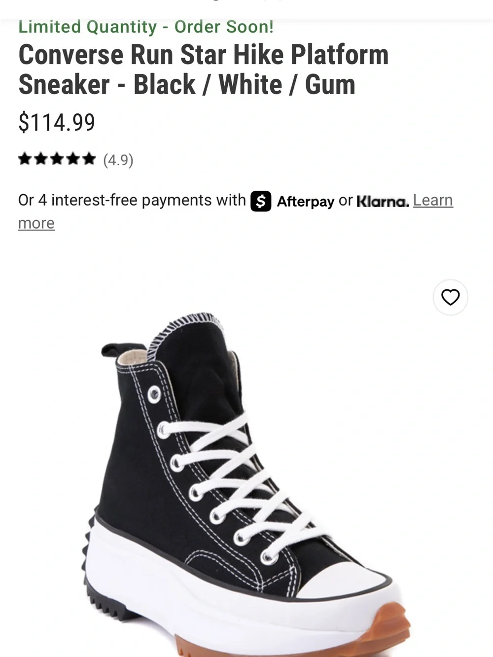 Converse Run Star Hike Platform Sneaker - Black / White / Gum